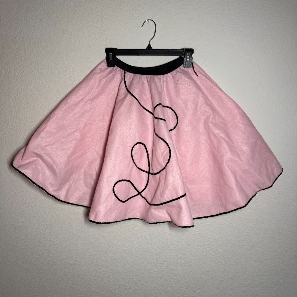 Chasing Fireflies Fab '50s Circle Skirt Girls 8 Pink Black Sequin Elastic Waist